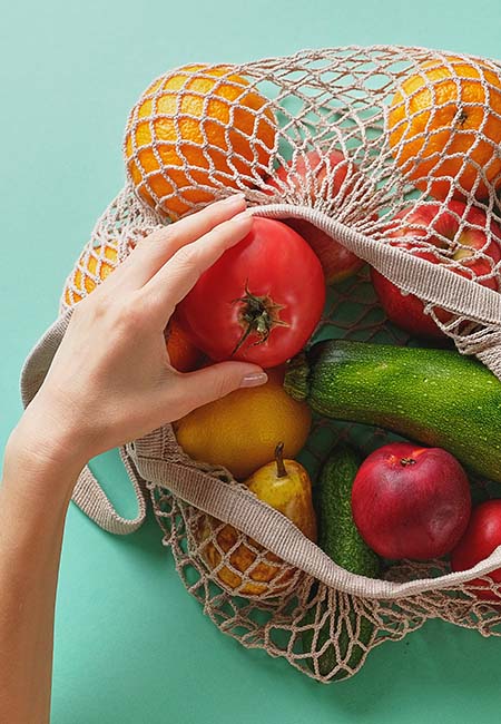 fruit and vegetables in a bag
