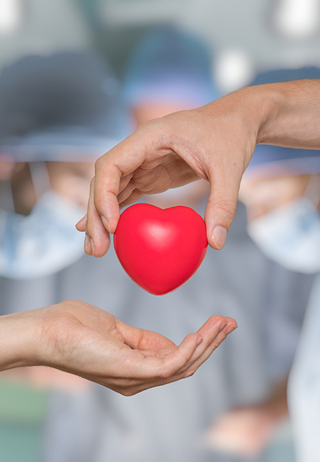 Hand passing heart into another hand