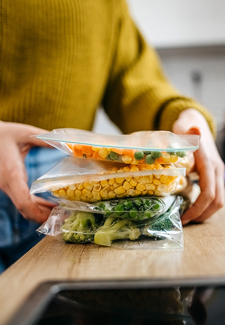 Close up of bagged veggies
