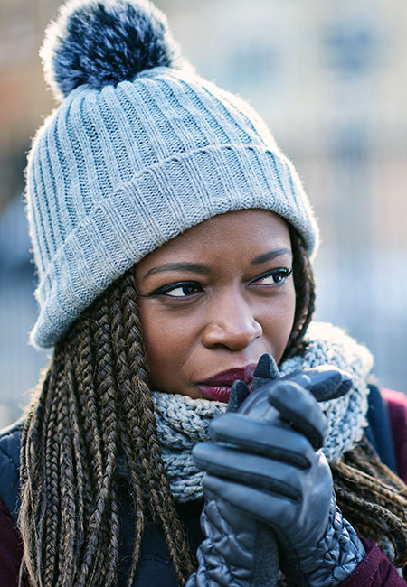 Woman dressed for warmth during winter