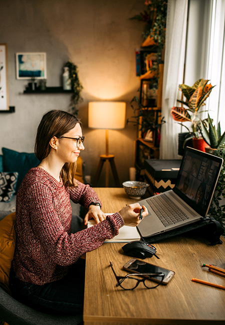 Woman working from home.