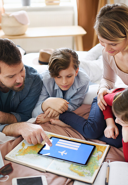 Family making travel plans.