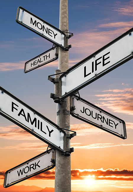 Life balance choices signpost.