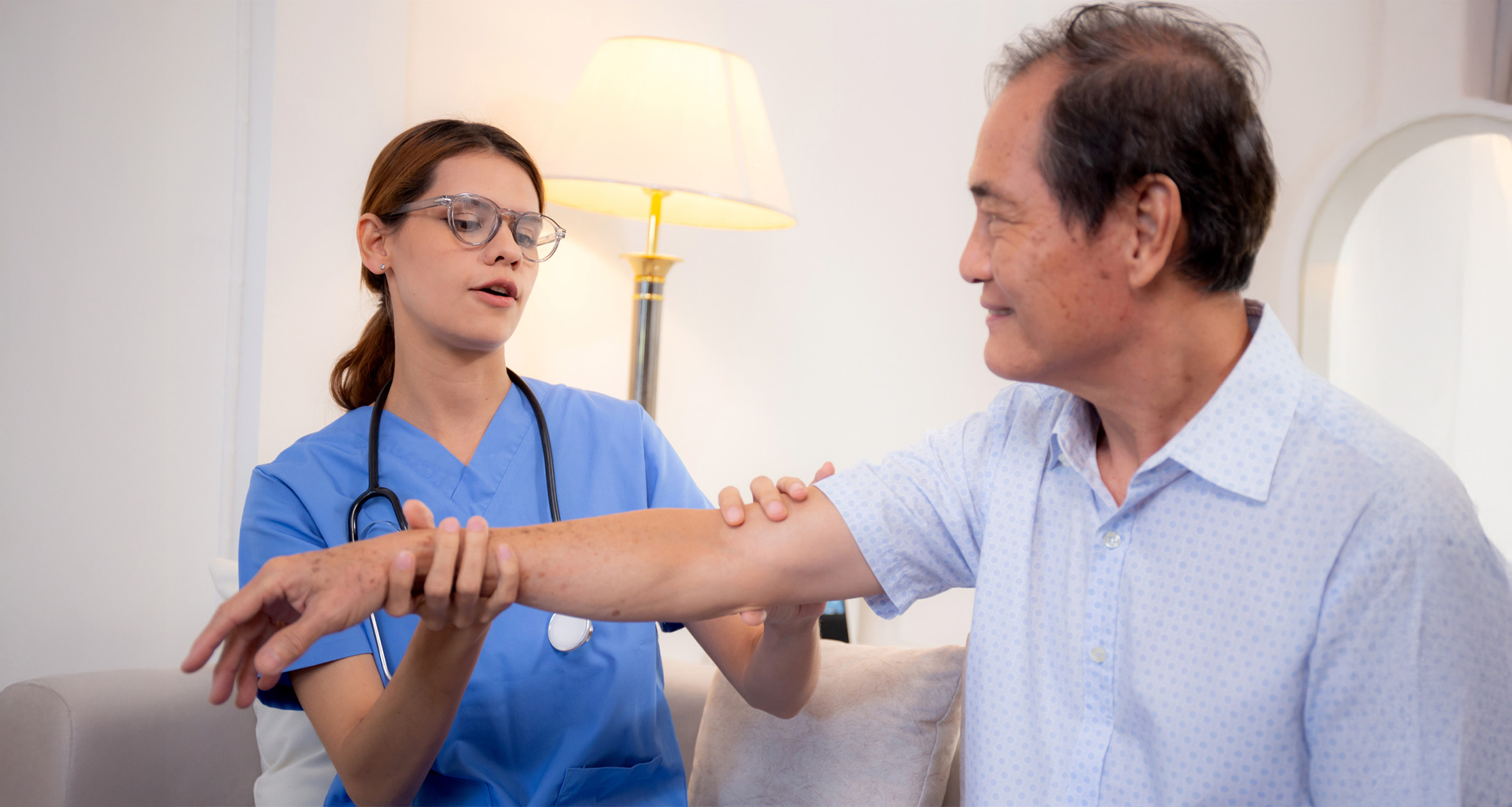A Veteran receiving home health care for Parkinson's disease from a massage therapist.
