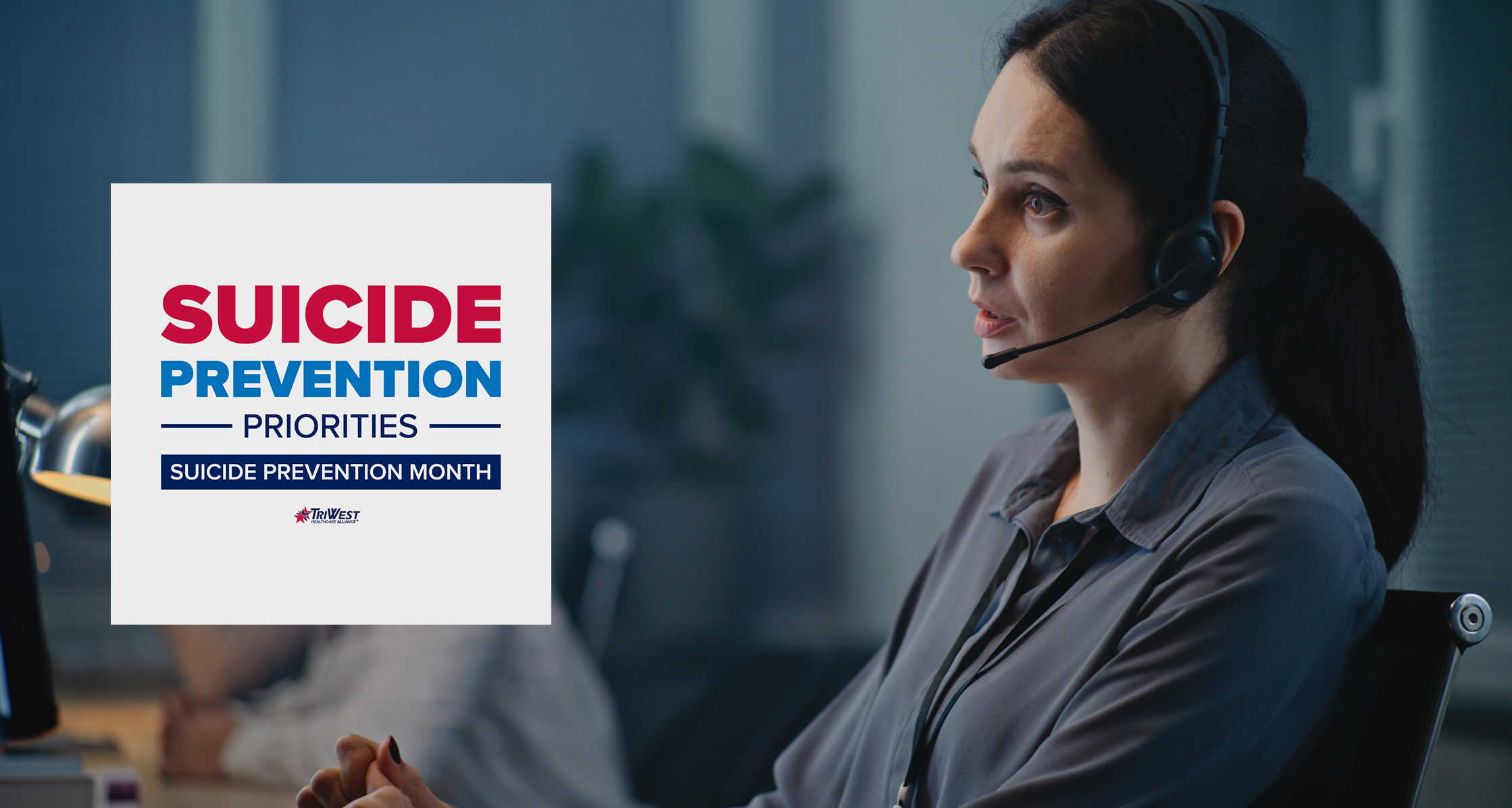 Suicide prevention specialist helping a person on a call.