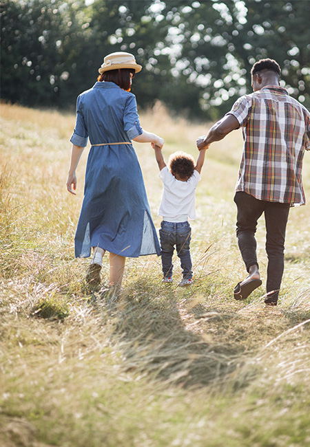 Family enjoying time outside together.