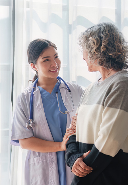 Patient talking with doctor.